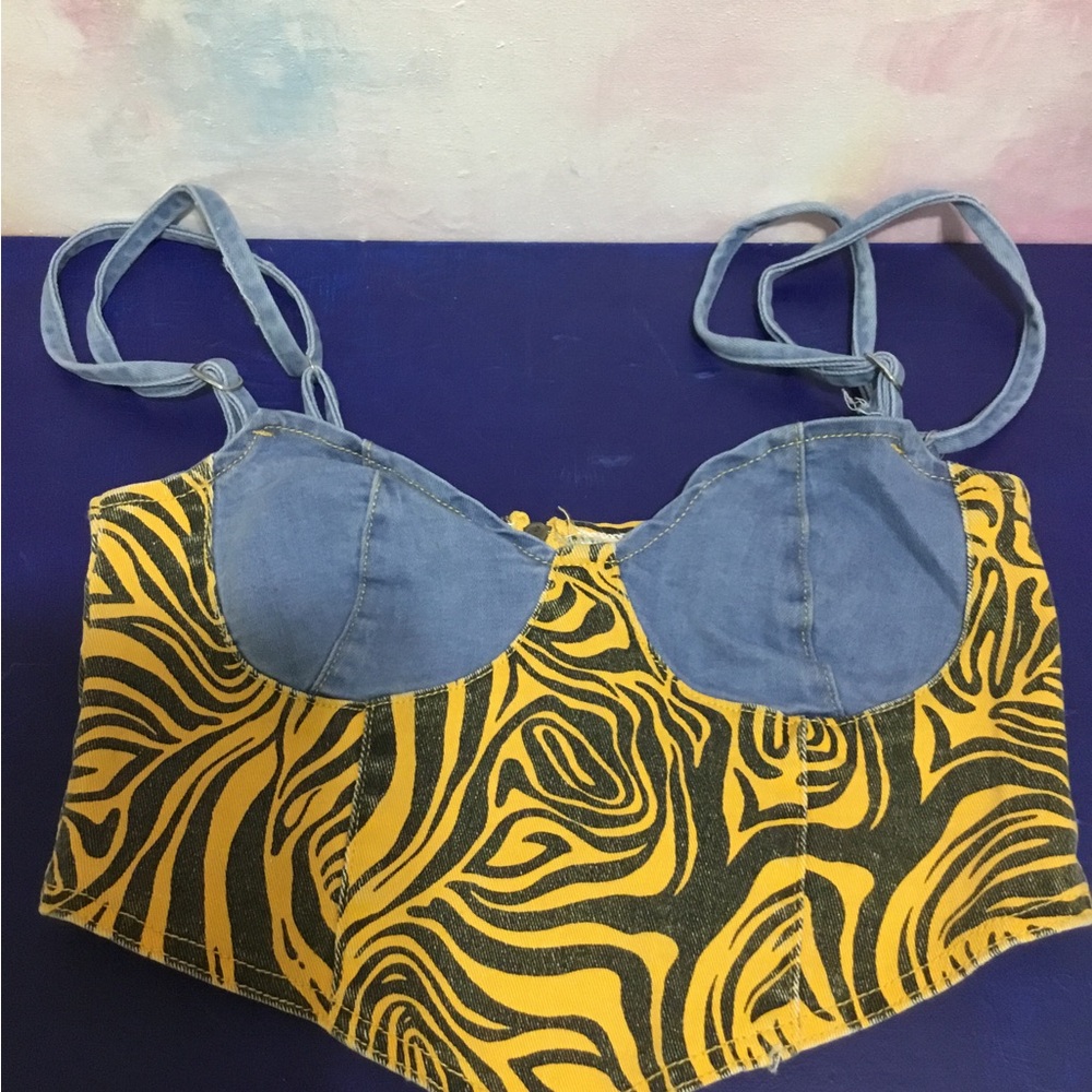 Yellow and Blue Zebra Print Crop Top